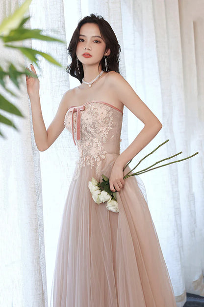 Pink Off the Shoulder Lace Evening Dress A-Line Prom Party Dress