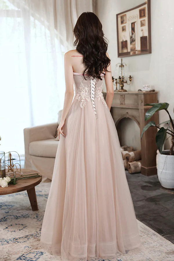 Pink Off the Shoulder Lace Evening Dress A-Line Prom Party Dress