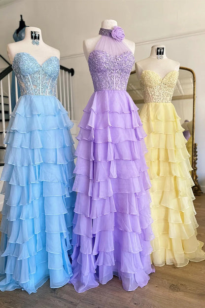 Cute A-Line Sweetheart Long Lace And Chiffon Prom Dress