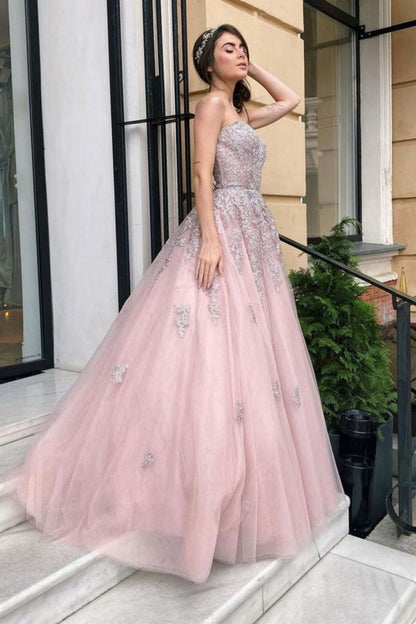 Gorgeous A Line Sweetheart Pink Long Prom Dress with Appliques