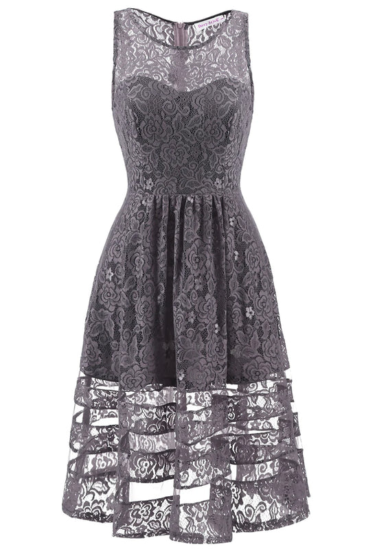 Grey Lace Bridesmaid Party Dress