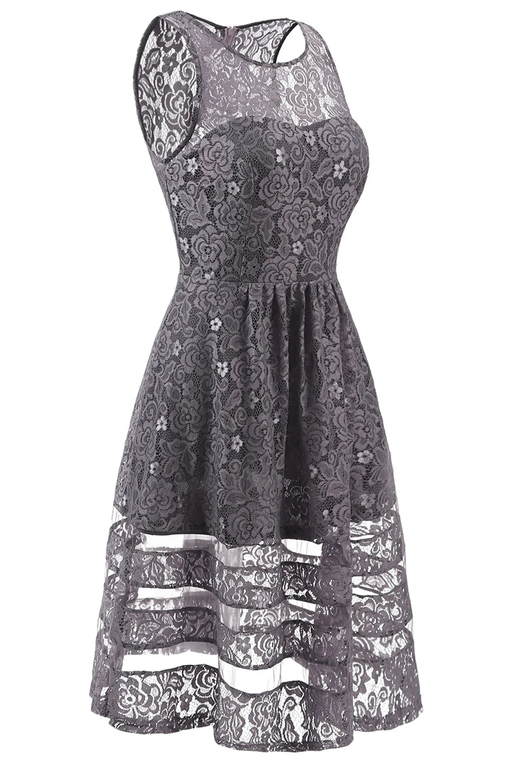 Grey Lace Bridesmaid Party Dress