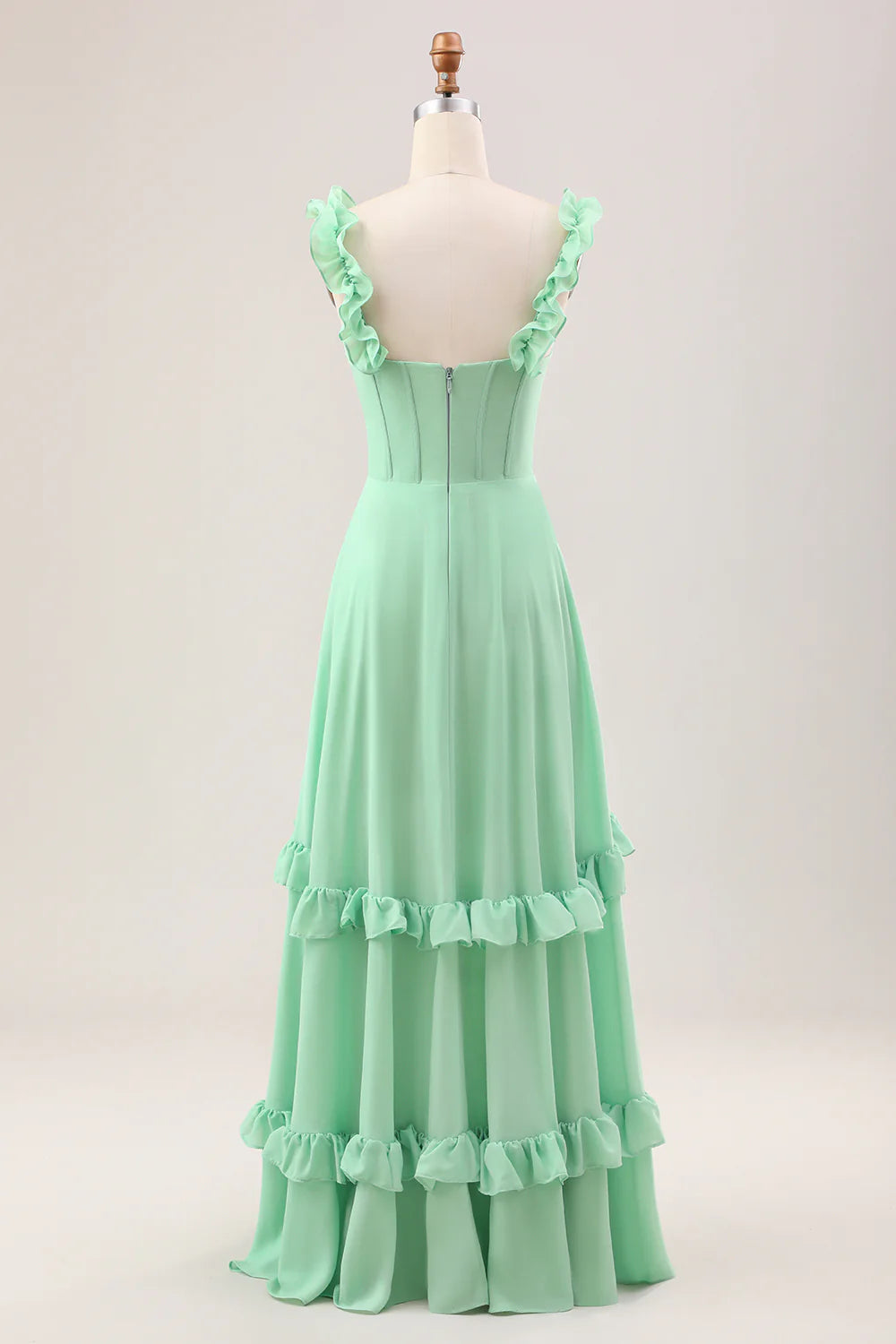 Green A Line Off The Shoulder Corset Bridesmaid Dress With Ruffles