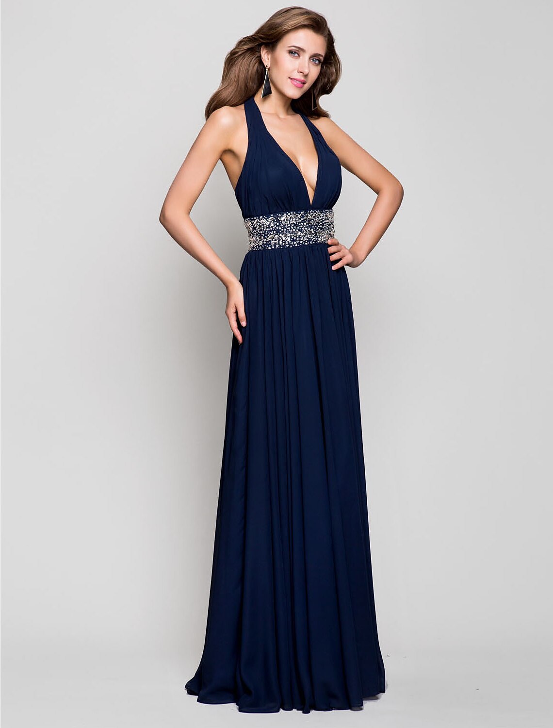 Sheath / Column Open Back Prom Formal Evening Military Ball Dress Plunging Neck