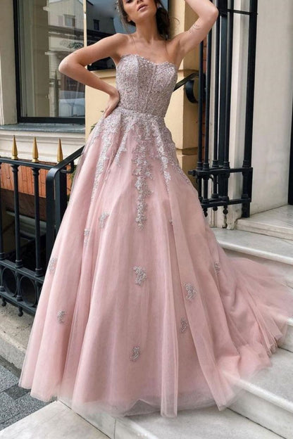 Gorgeous A Line Sweetheart Pink Long Prom Dress with Appliques