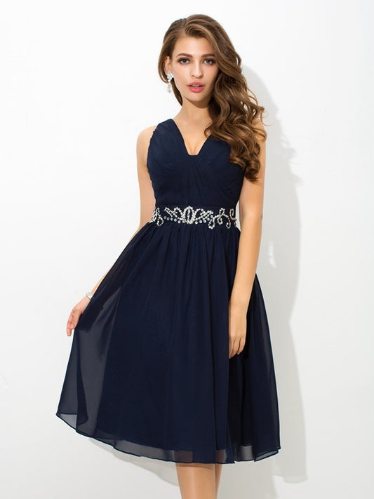 A-Line/Princess Straps Beading Sleeveless Short Chiffon Cocktail Dresses/Homecoming Dresses