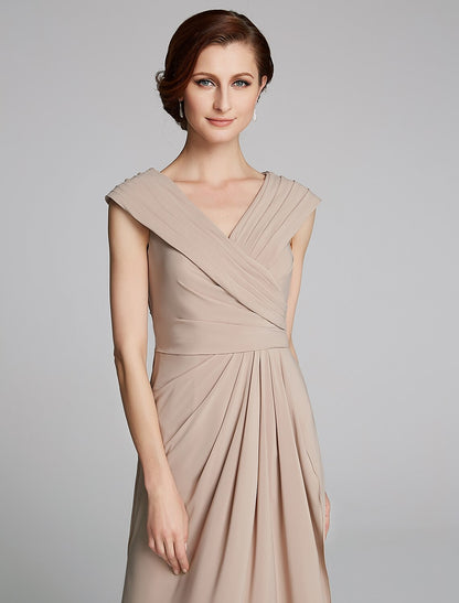 Sheath / Column Mother of the Bride Dress Elegant V Neck Floor Length Jersey