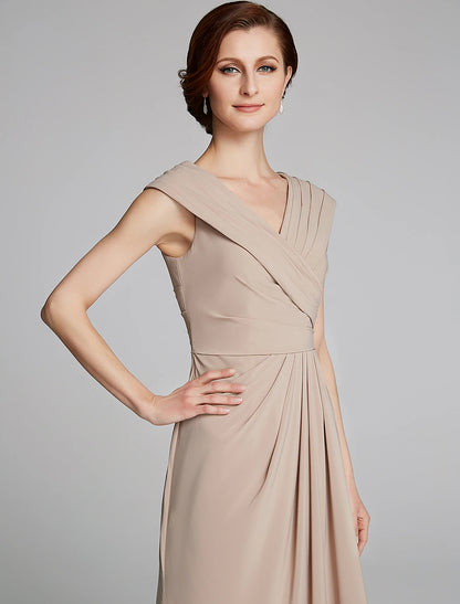 Sheath / Column Mother of the Bride Dress Elegant V Neck Floor Length Jersey