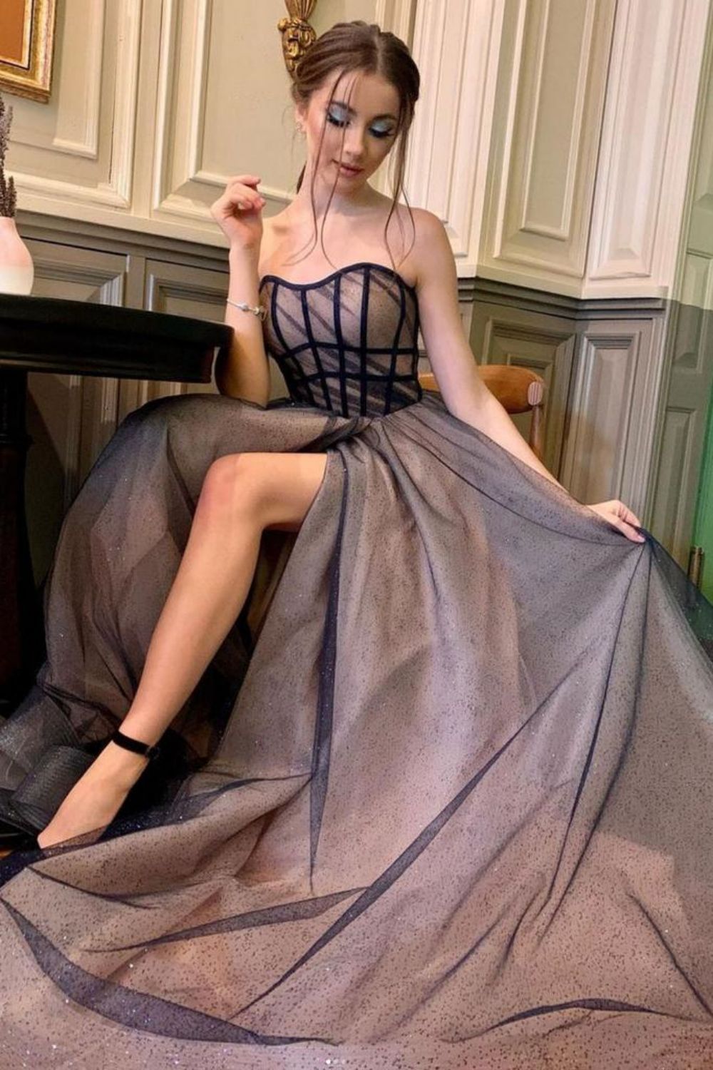 A Line Sweetheart Pink Grey Long Prom Dress Party Dress