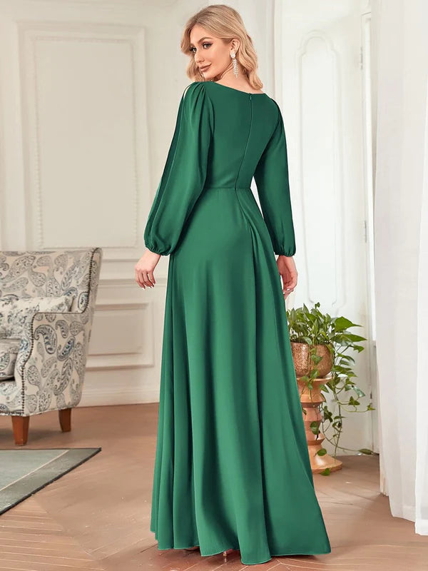 Elegant Chiffon V-Neckline Long Sleeve Formal Evening Dress