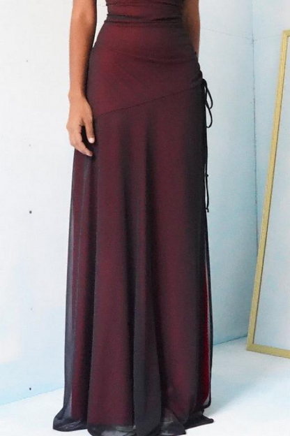 Sheath Spaghetti Straps Burgundy Long Prom Dress with Silt