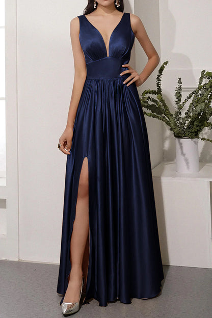 Satin Long Prom Party Dress With Slit