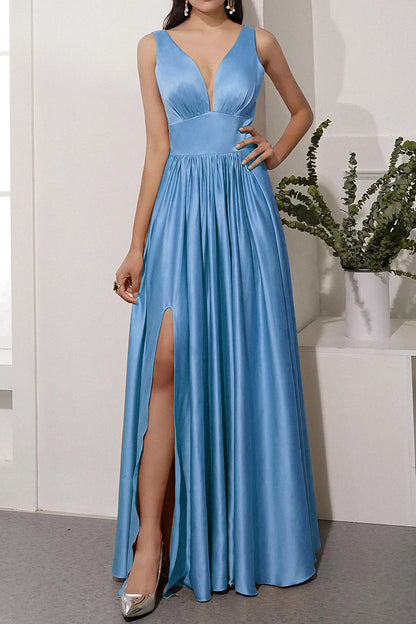 Satin Long Prom Party Dress With Slit