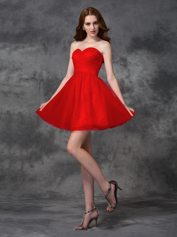 A-line/Princess Sweetheart Ruffles Sleeveless Short Net Cocktail Dresses/Homecoming dresses