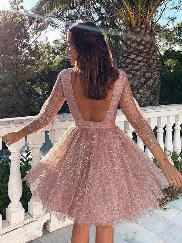 Princess Ruffles 3/4 Sleeves Scoop Short/Mini Homecoming Dresses