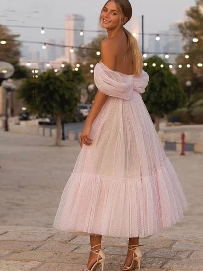 Princess Tulle Ruffles Off-the-Shoulder Sleeveless Tea-Length Dresses/Homecoming Dresses