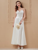 A-Line / Princess Spaghetti Strap Ankle Length Satin / Corded Lace Made-To-Measure Wedding Dresses with Appliques / Sashes