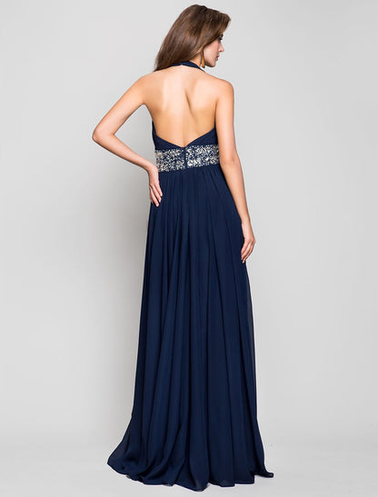 Sheath / Column Open Back Prom Formal Evening Military Ball Dress Plunging Neck