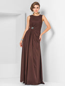 Sheath / Column Jewel Neck Floor Length Chiffon Formal Evening Dress