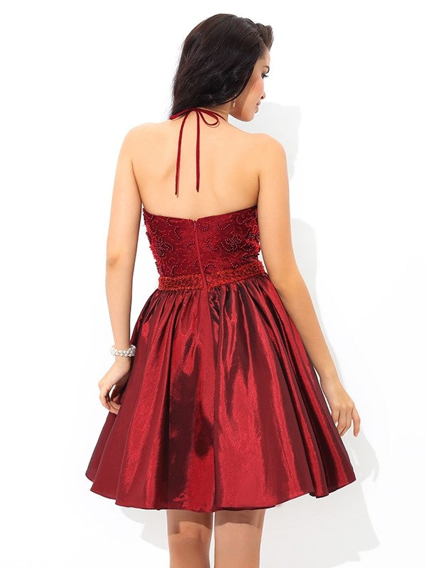 A-Line/Princess Halter Beading Sleeveless Short Taffeta Cocktail Dresses/Homecoming dresses