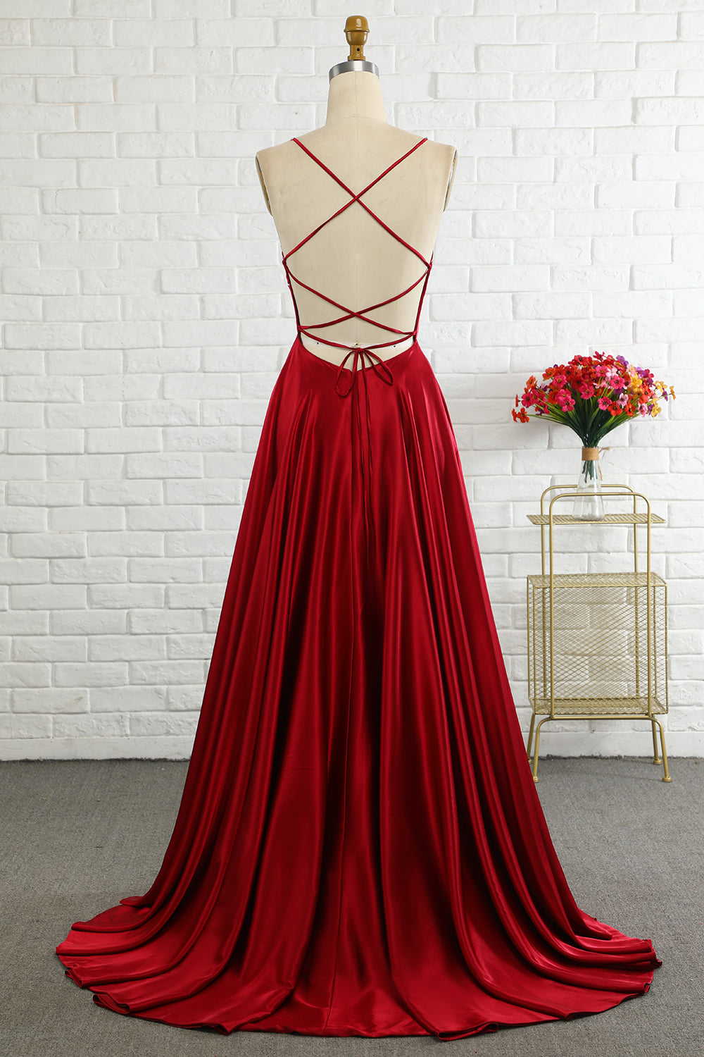 Simple A Line Spaghetti Straps Burgundy Long Prom Dress