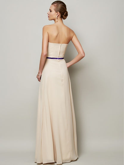 A-Line/Princess Strapless Sleeveless Sash/Ribbon/Belt Long Chiffon Dresses