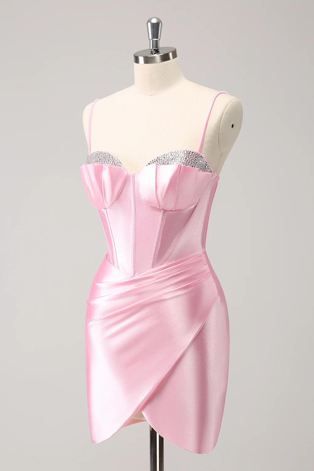 Sparkly Pink Spaghetti Straps Tight Homecoming Dress with Beading