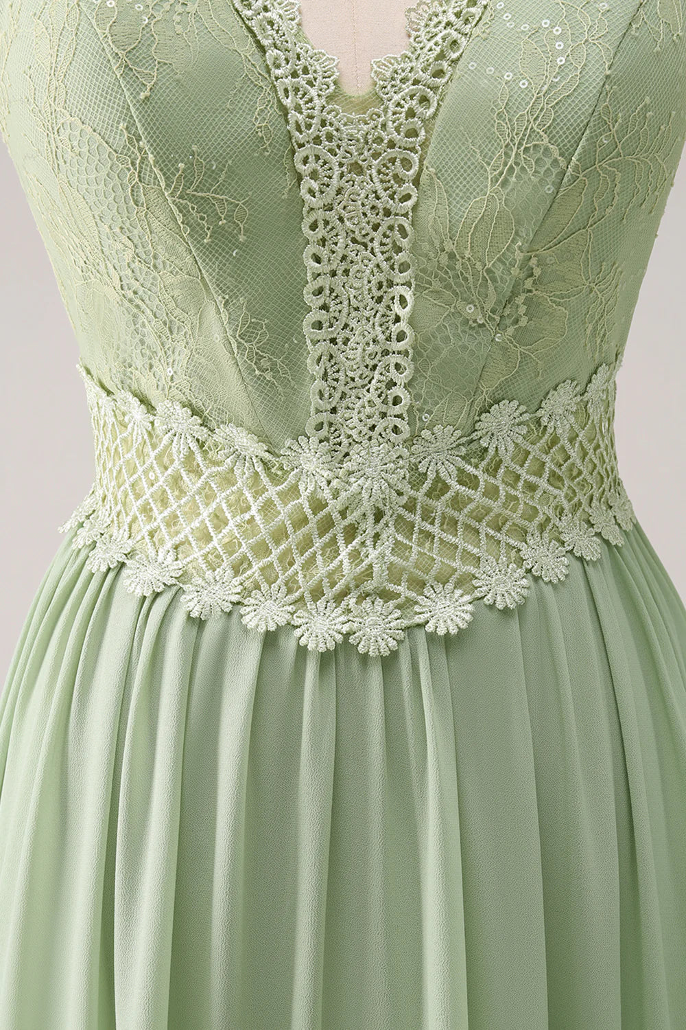 Green Ruffled Floral Bridesmaid Dress with Lace