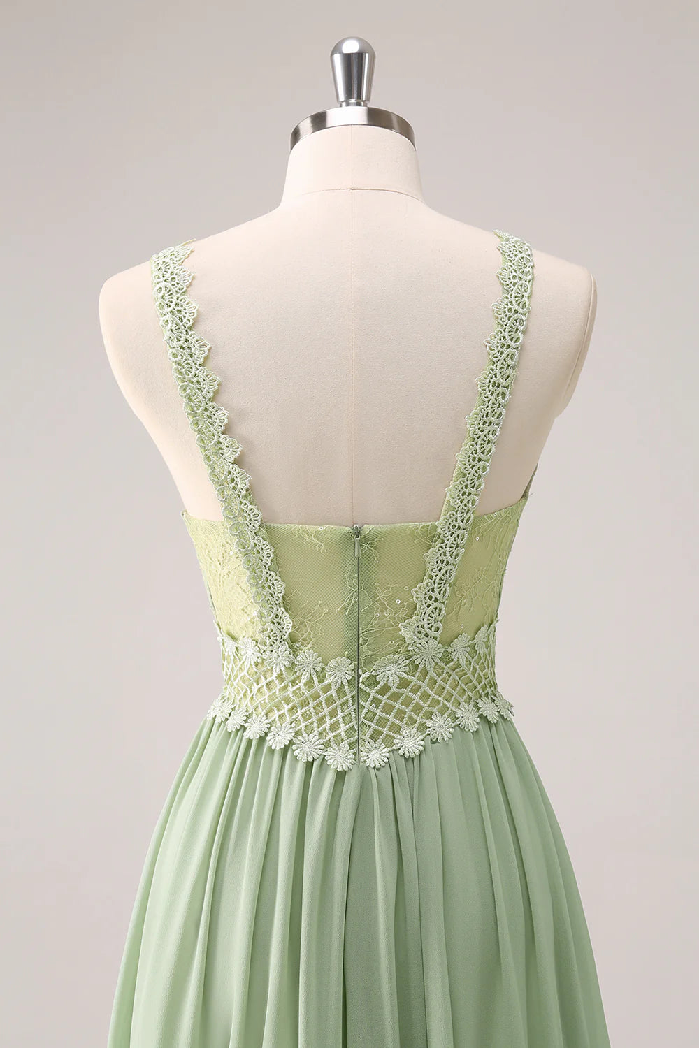 Green Ruffled Floral Bridesmaid Dress with Lace