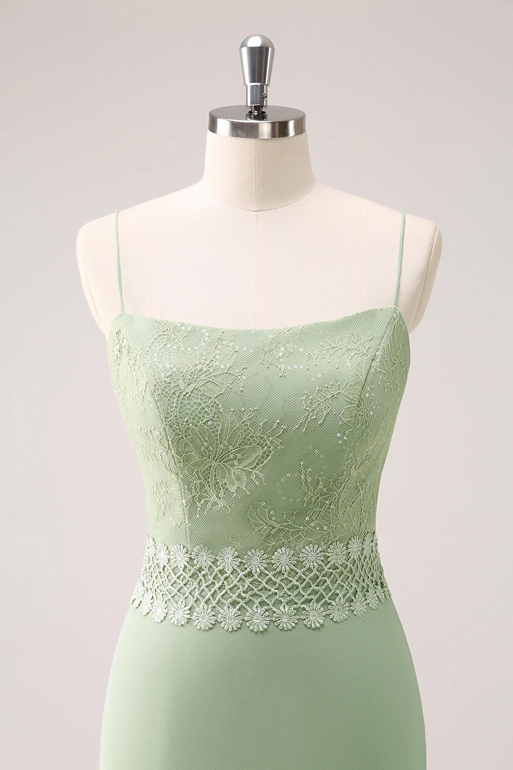 Green Floral Rufffled Chiffon Bridesmaid Dress with Lace