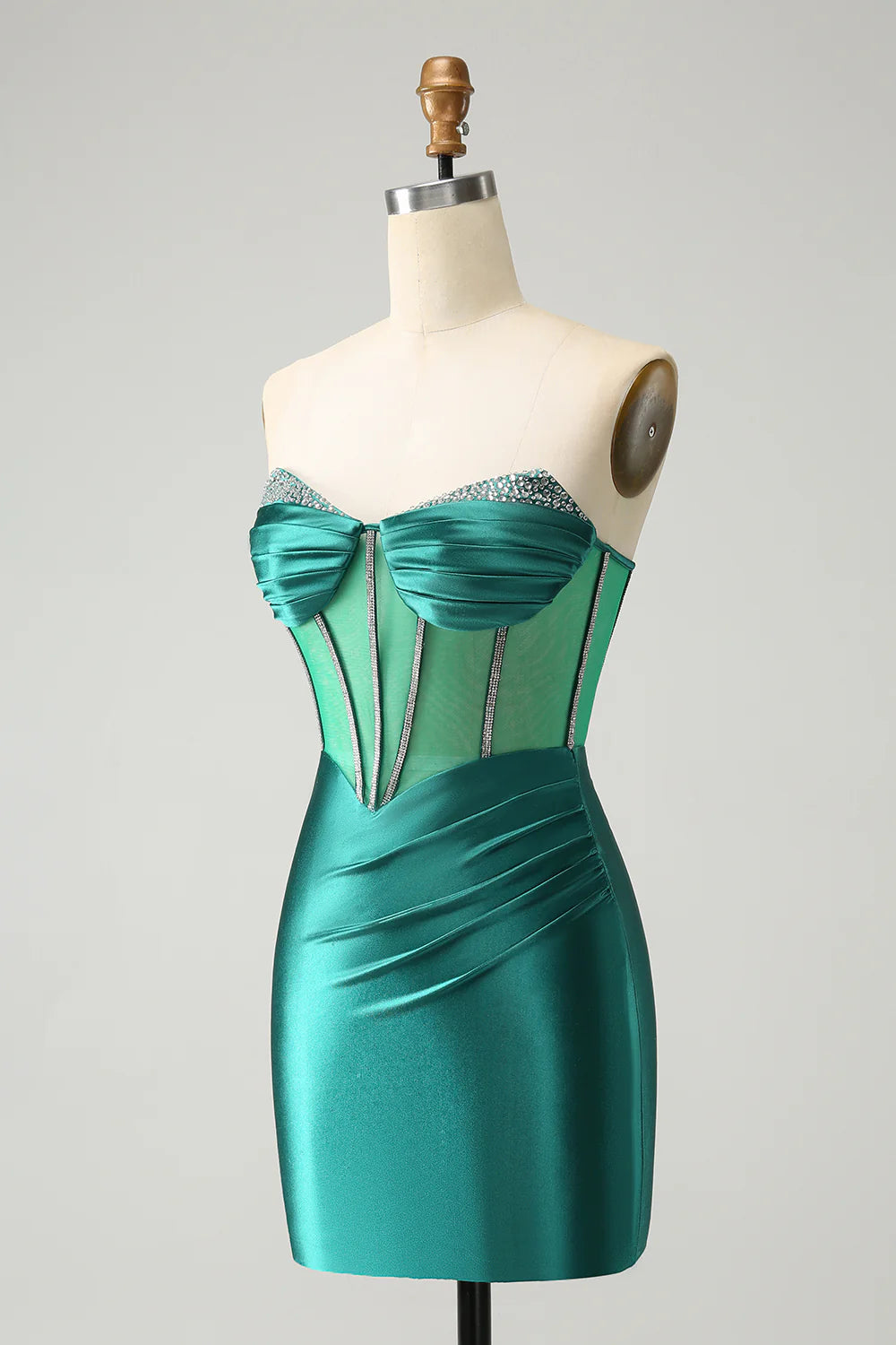 Glitter Dark Green Strapless Corset Tight Homecoming Dress with Beading