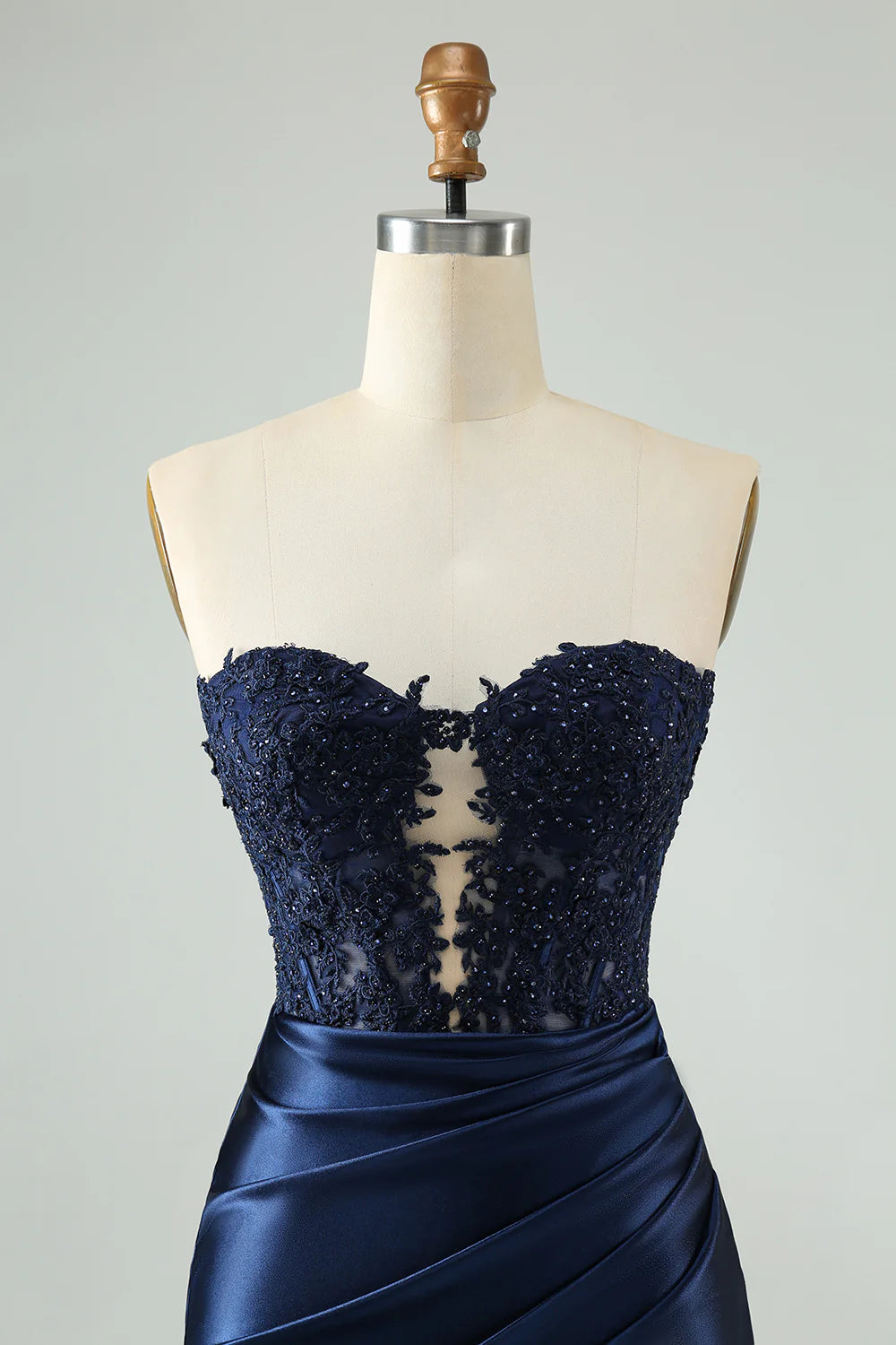 Unique Sparkly Navy Bodycon Strapless Hollow Out Homecoming Dress with Lace