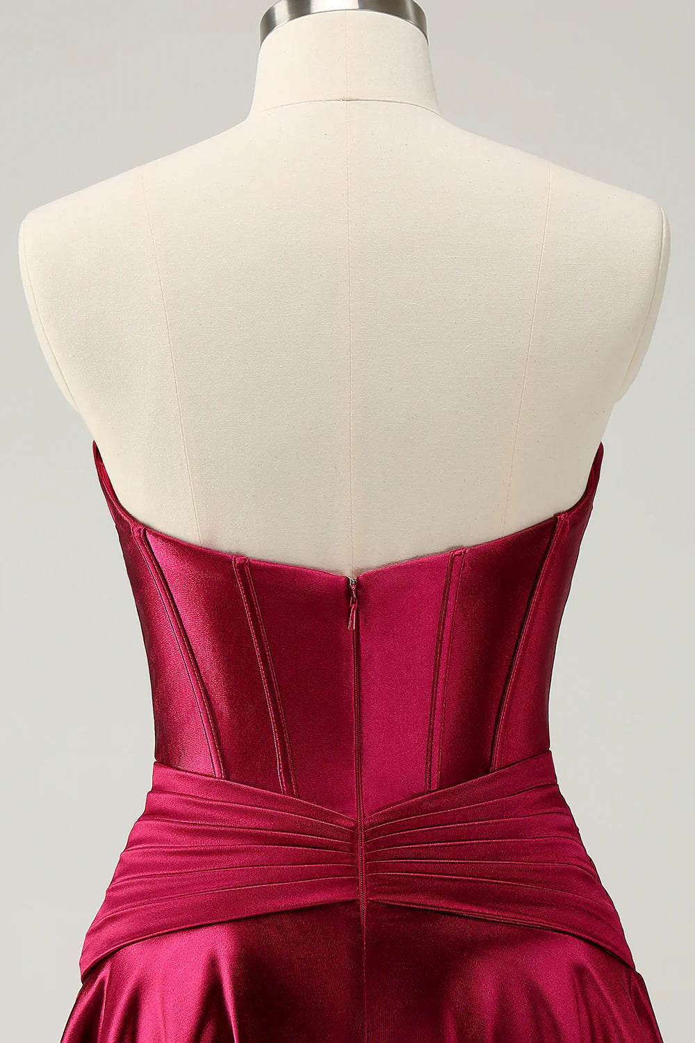 Burgundy A Line Sweetheart Strapless Keyhole Satin Homecoming Dress