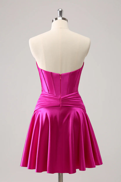 Fuchsia A-Line Sweetheart Corset Short Homecoming Dress