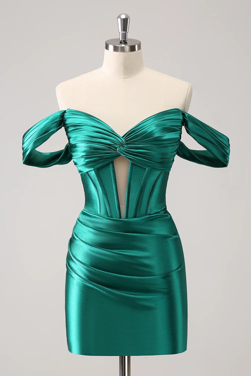 Dark Green Tight Off the Shoulder Corset Satin Homecoming Dress