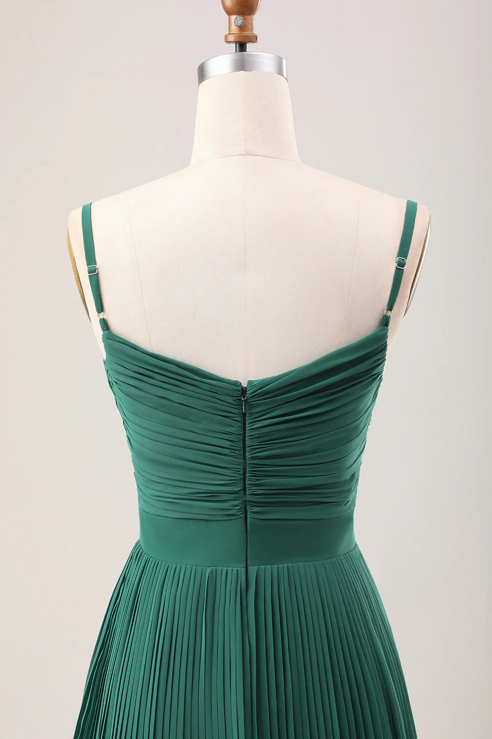 Dark Green A Line Spaghetti Straps Long Chiffon Bridesmaid Dress