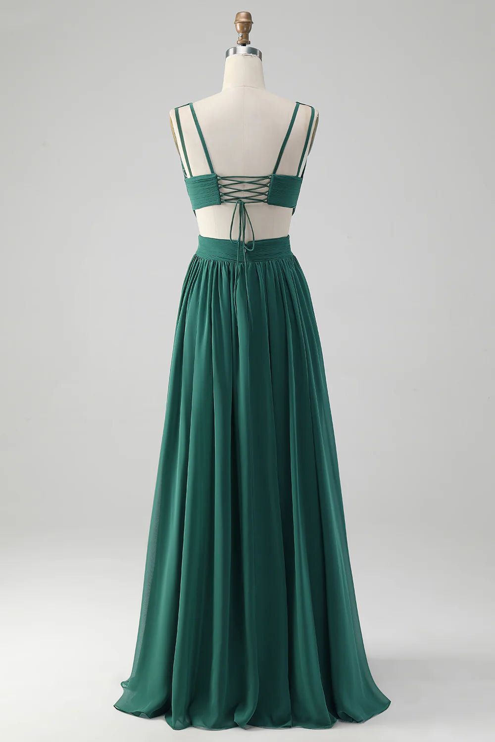 Dark Green A Line Chiffon Long Bridesmaid Dress with Lace Up Back