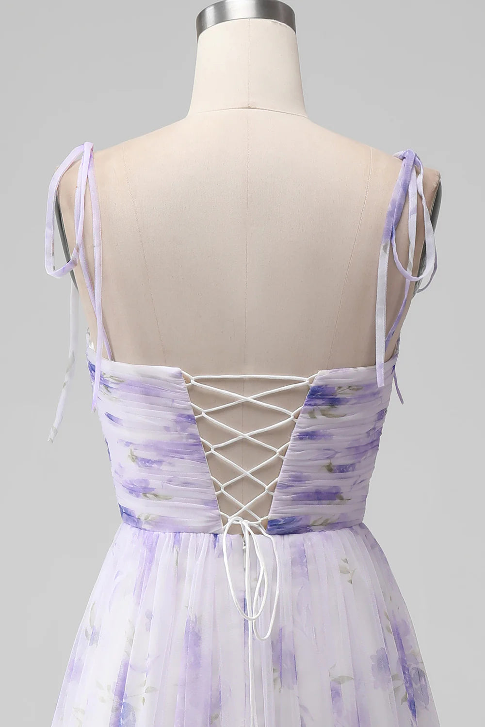 Lavender Flower Spaghetti Straps A Line Long Bridesmaid Dress with Slit