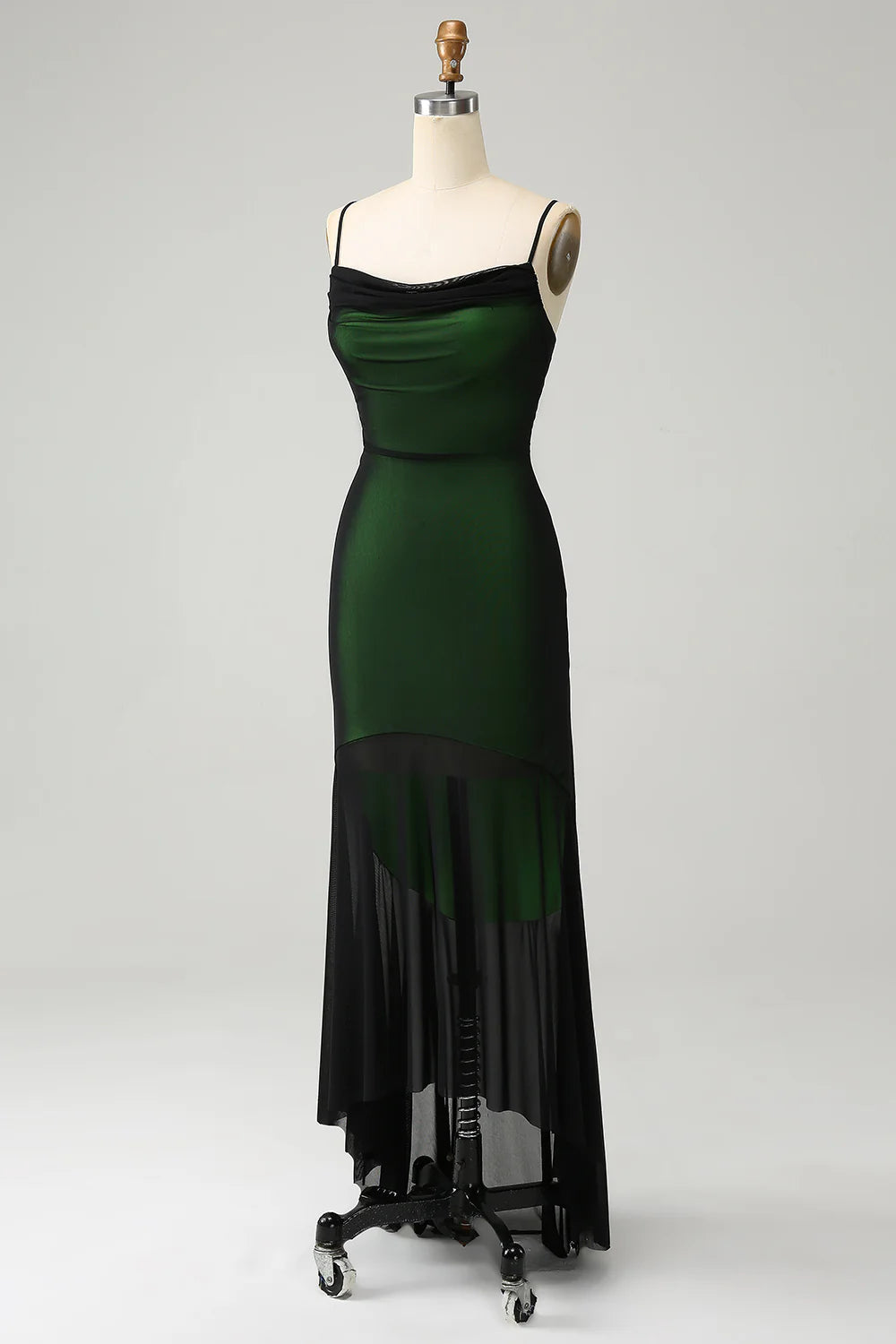 Black Green Spaghetti Straps Mermaid Chiffon Bridesmaid Dress