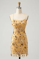 Glitter Yellow Sequined Embroidery Tight Short Homecoming Dress with Beading