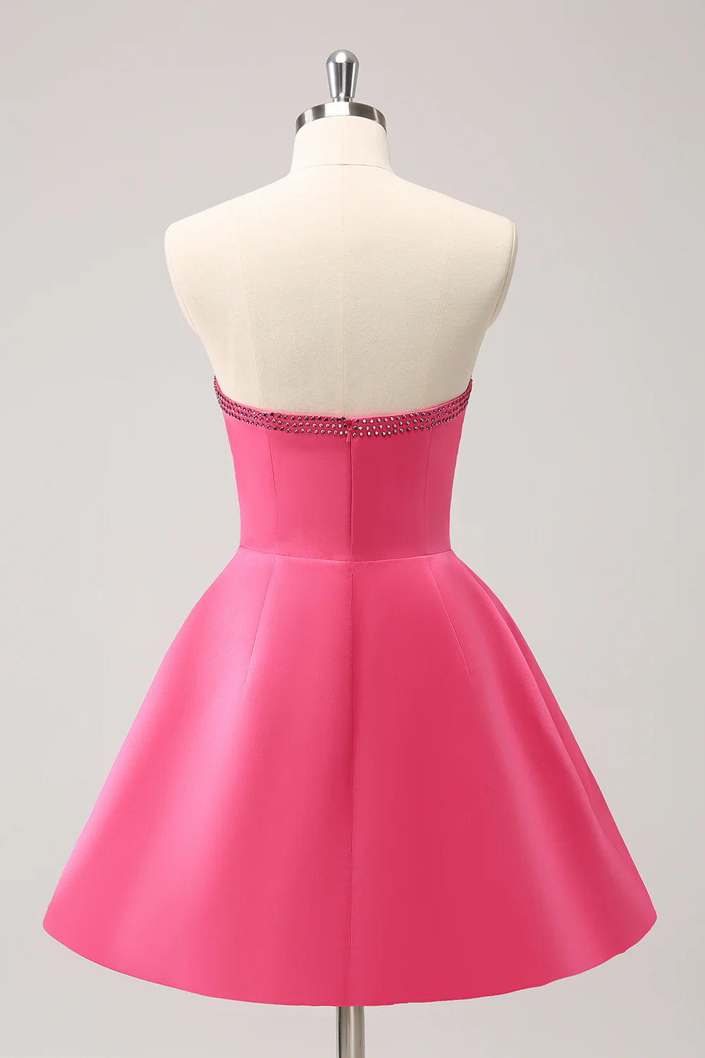 Sparkly Fuchsia A-Line Beaded Strapless Homecoming Dress with Bows