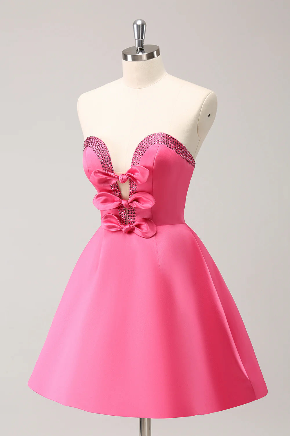 Sparkly Fuchsia A-Line Beaded Strapless Homecoming Dress with Bows