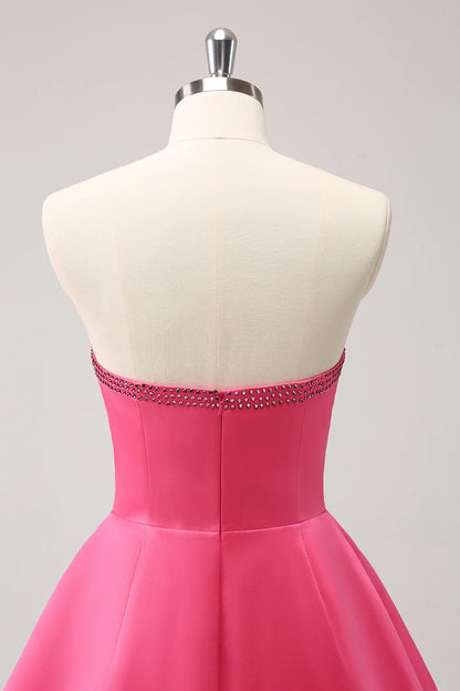 Sparkly Fuchsia A-Line Beaded Strapless Homecoming Dress with Bows