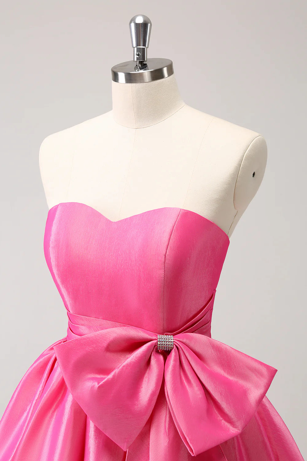 Fuchsia A-Line Strapless Ruffle Short Homecoming Dress with Bow