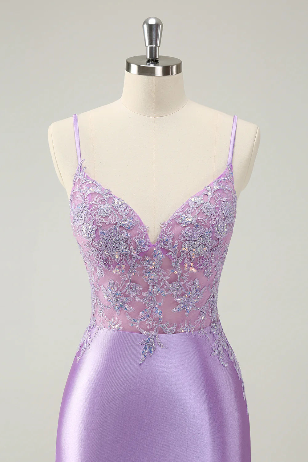 Sequins Lace Dresses with Spaghetti Strap Lilac Plus Size main image 0