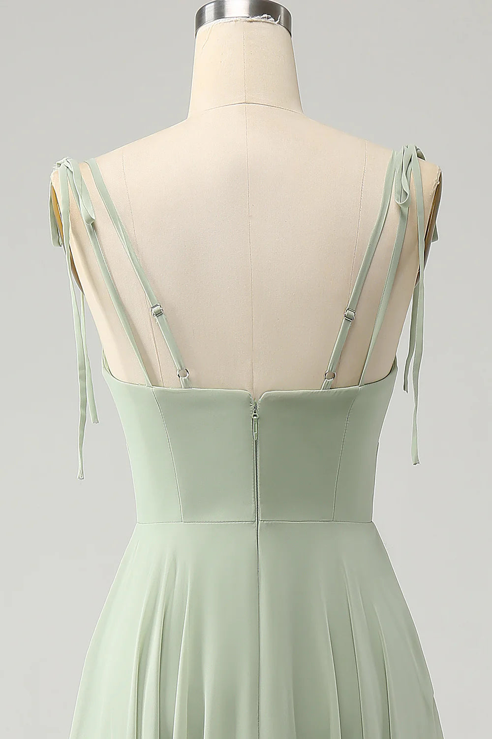 Matcha A-Line Spaghetti Straps Chiffon Bridesmaid Dress with Ruffles