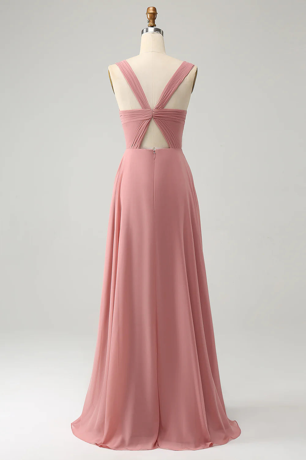 Brick Red A Line Spaghetti Straps Long Bridesmaid Dress with Slit