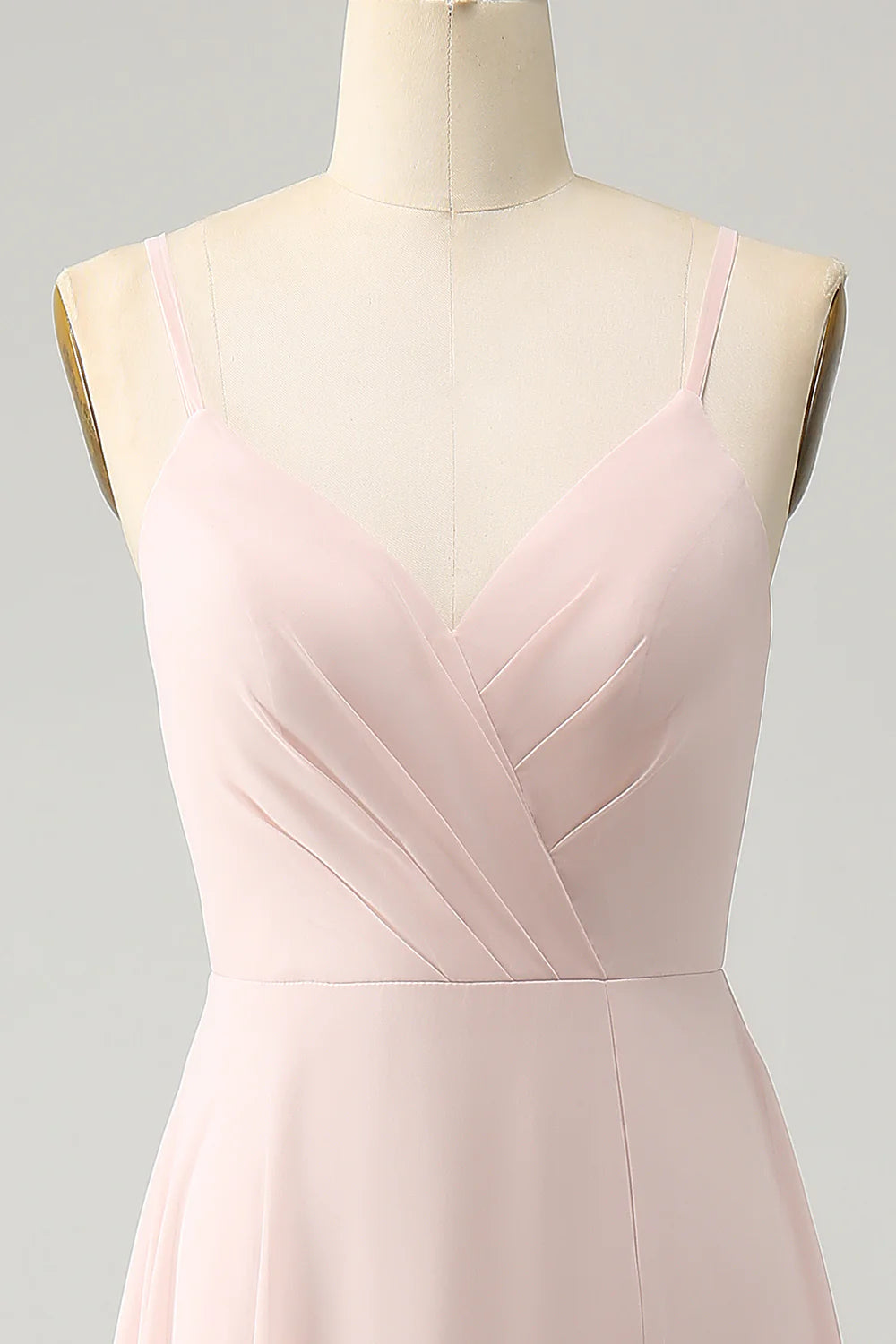 Pink A Line V Neck Chiffon Long Bridesmaid Dress with Slit