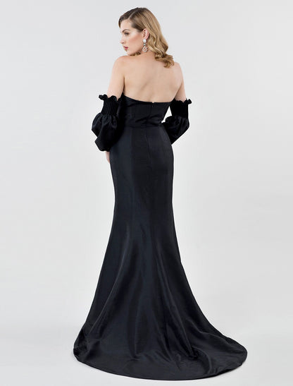 Formal Evening Dress Strapless Long Sleeve Sweep / Brush Train Taffeta with Pleats