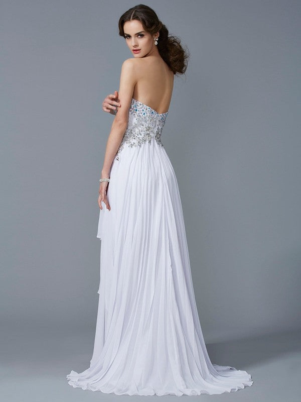 A-Line/Princess Sweetheart Sleeveless Beading High Low Chiffon Dresses